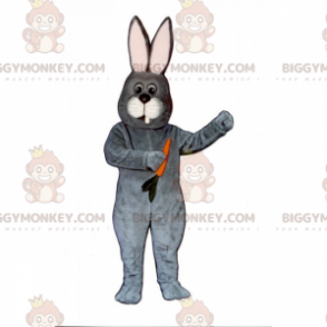 Costume de mascotte BIGGYMONKEY™ de lapin gris avec sa carotte