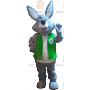 Disfraz de mascota de conejo gris BIGGYMONKEY™ con chaqueta -