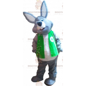 Disfraz de mascota de conejo gris BIGGYMONKEY™ con chaqueta -