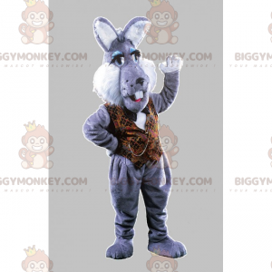 BIGGYMONKEY™ grijs konijn mascottekostuum met bruin jasje -