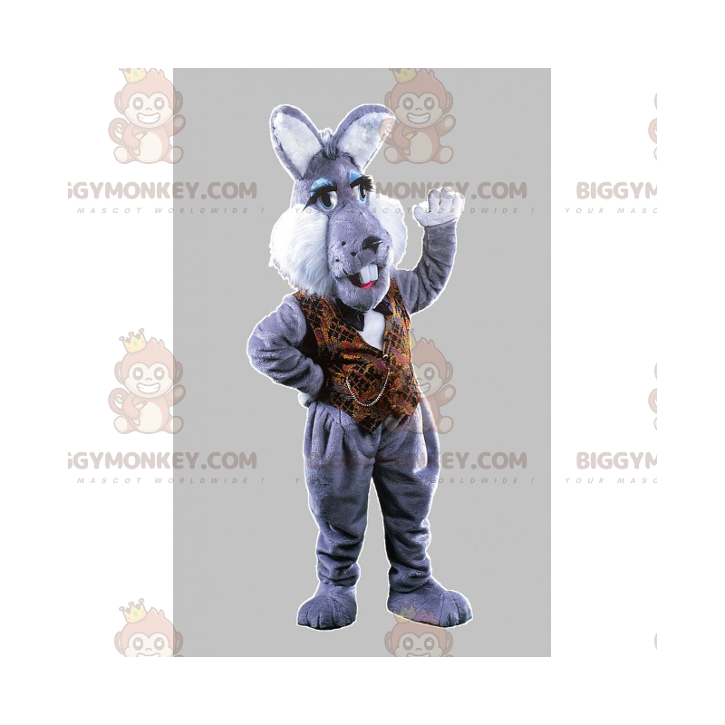 BIGGYMONKEY™ Grey Rabbit -maskottiasu ruskealla takilla -