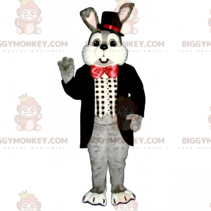 BIGGYMONKEY™ Mascottekostuum grijs konijn en rode vlinderdas -