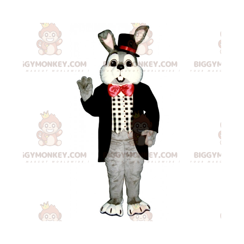 Costume de mascotte BIGGYMONKEY™ de lapin gris et nœud papillon