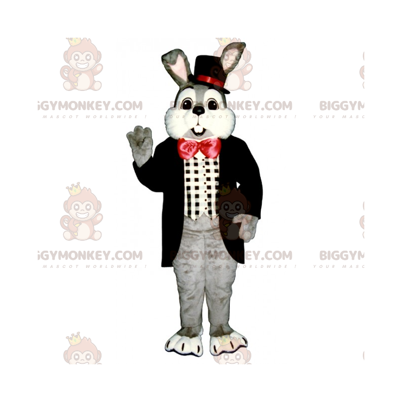 Disfraz de mascota BIGGYMONKEY™ Conejo gris y pajarita roja -