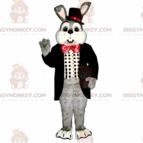 BIGGYMONKEY™ Maskottchenkostüm Grauer Hase und rote Fliege -