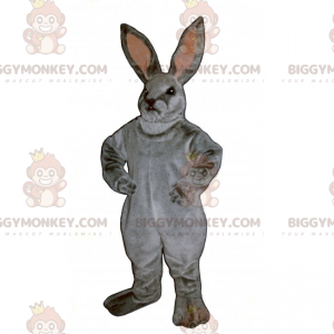 BIGGYMONKEY™ Mascottekostuum grijs konijn & roze oren -