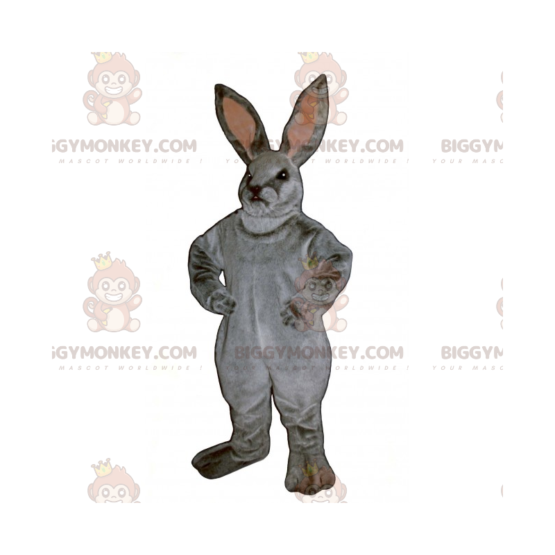 BIGGYMONKEY™ Mascottekostuum grijs konijn & roze oren -
