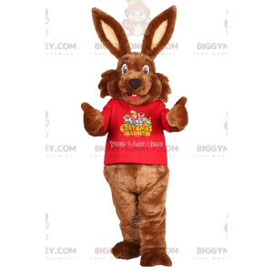 BIGGYMONKEY™ maskottiasu, ruskea kani, jossa isot korvat ja