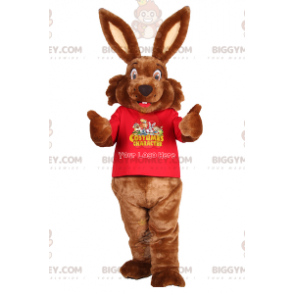 BIGGYMONKEY™ mascot costume brown rabbit with big ears and red