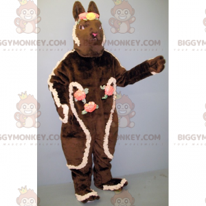 Bruin konijn BIGGYMONKEY™ mascottekostuum met bloemkronen -