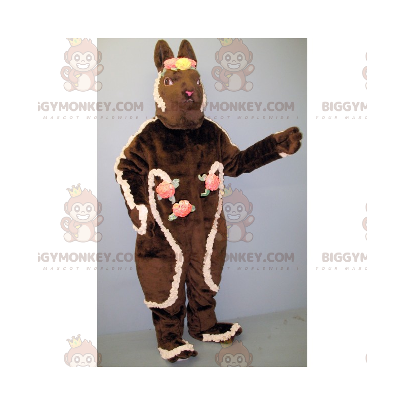 Brown Bunny BIGGYMONKEY™ Mascot Costume with Flower Crowns –