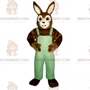 Bruin en wit konijn BIGGYMONKEY™ mascottekostuum met overall -
