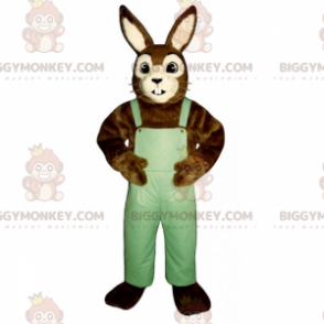 Brown and White Bunny BIGGYMONKEY™ Mascot Costume with Overalls