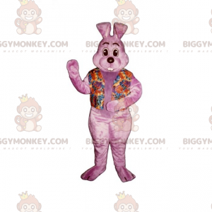 Pink Bunny BIGGYMONKEY™ Mascot Costume with Floral Shirt –