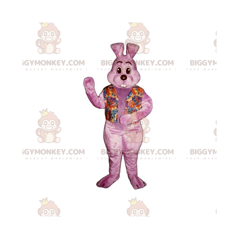 Κοστούμι μασκότ Pink Bunny BIGGYMONKEY™ με λουλουδάτο πουκάμισο