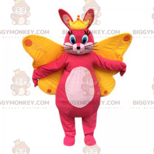 BIGGYMONKEY™ Maskotdräkt Rosa kanin med krona och fjärilsvingar