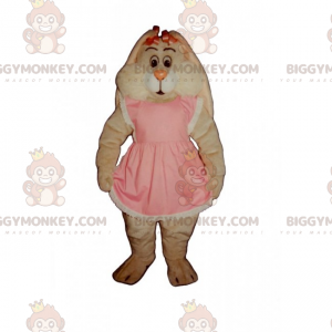 Costume de mascotte BIGGYMONKEY™ de lapin rose avec robe et