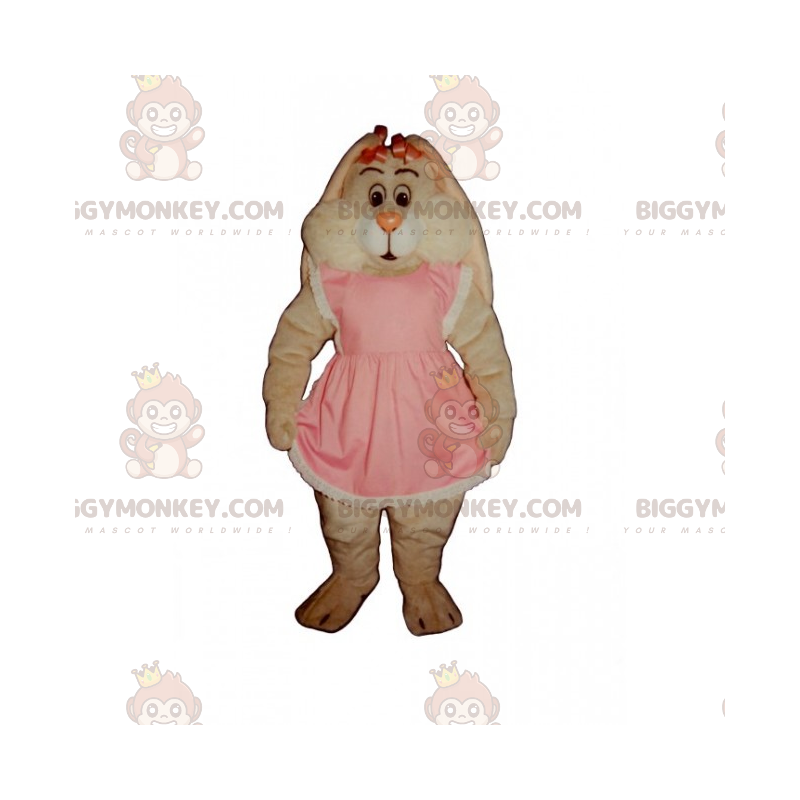 Pink Bunny BIGGYMONKEY™ Mascot Costume with Dress and Bows –