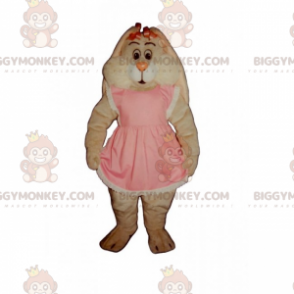 Pink Bunny BIGGYMONKEY™ maskotkostume med kjole og sløjfer -