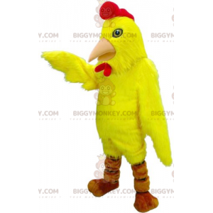 Geel en rood haan kip vogel BIGGYMONKEY™ mascotte kostuum -