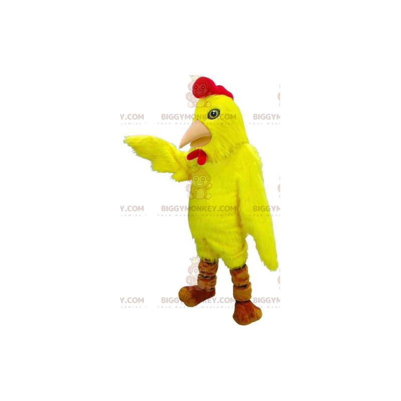 Traje de mascote de galinha amarela e vermelha BIGGYMONKEY™ –