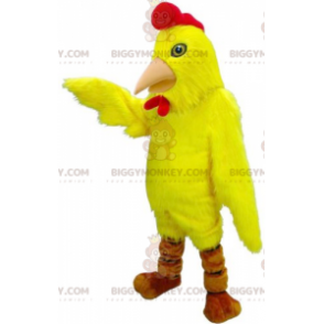 Κίτρινη και κόκκινη στολή μασκότ με κόκορα πουλί BIGGYMONKEY™ -