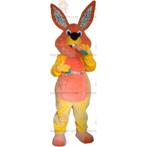 Costume de mascotte BIGGYMONKEY™ de lapin orange et jaune avec