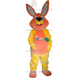 Costume de mascotte BIGGYMONKEY™ de lapin orange et jaune avec