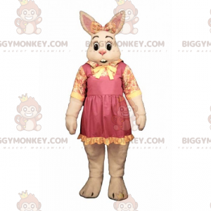 BIGGYMONKEY™ Mascot Costume White Bunny with Bow and Flower