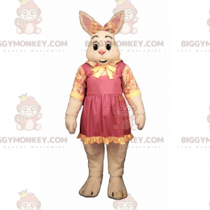 Costume de mascotte BIGGYMONKEY™ de lapine blanche avec nœud et