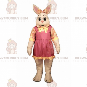 BIGGYMONKEY™ Mascot Costume White Bunny with Bow and Flower