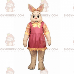 BIGGYMONKEY™ Mascottekostuum Wit konijn met strik en bloemroos