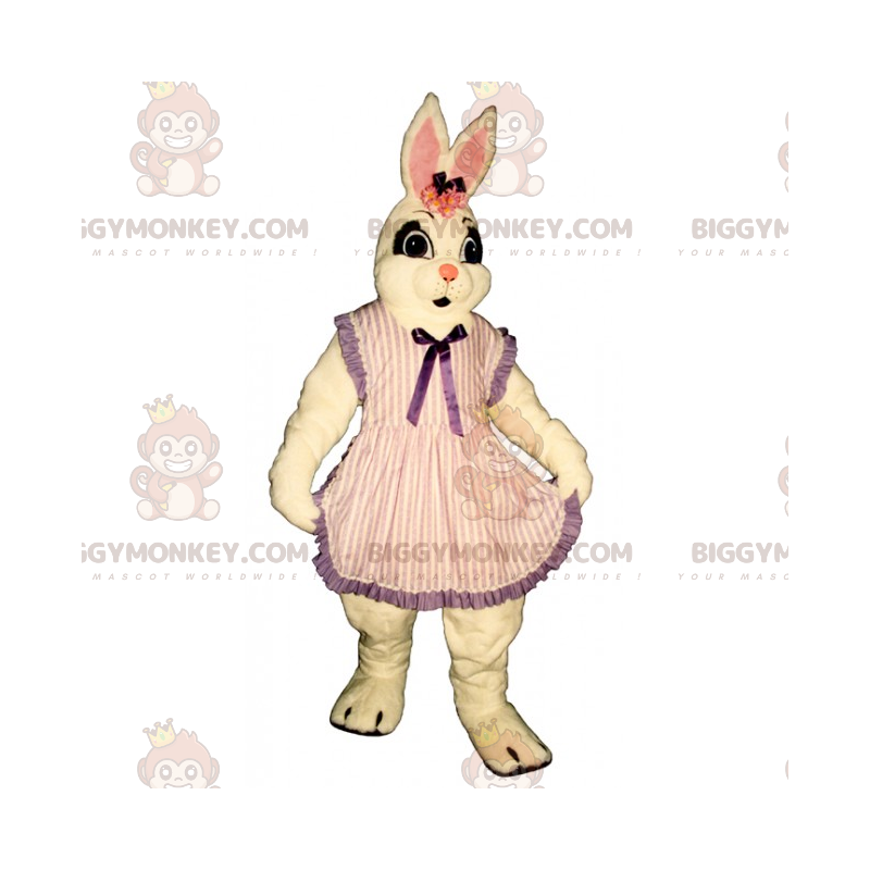 BIGGYMONKEY™ maskotkostume Hvid kanin i stribet kjole -