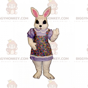 BIGGYMONKEY™ wit konijn in veelkleurig schort mascottekostuum -