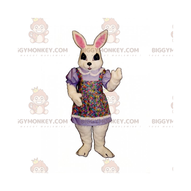 BIGGYMONKEY™ vit kanin i flerfärgad maskotdräkt för förkläde -