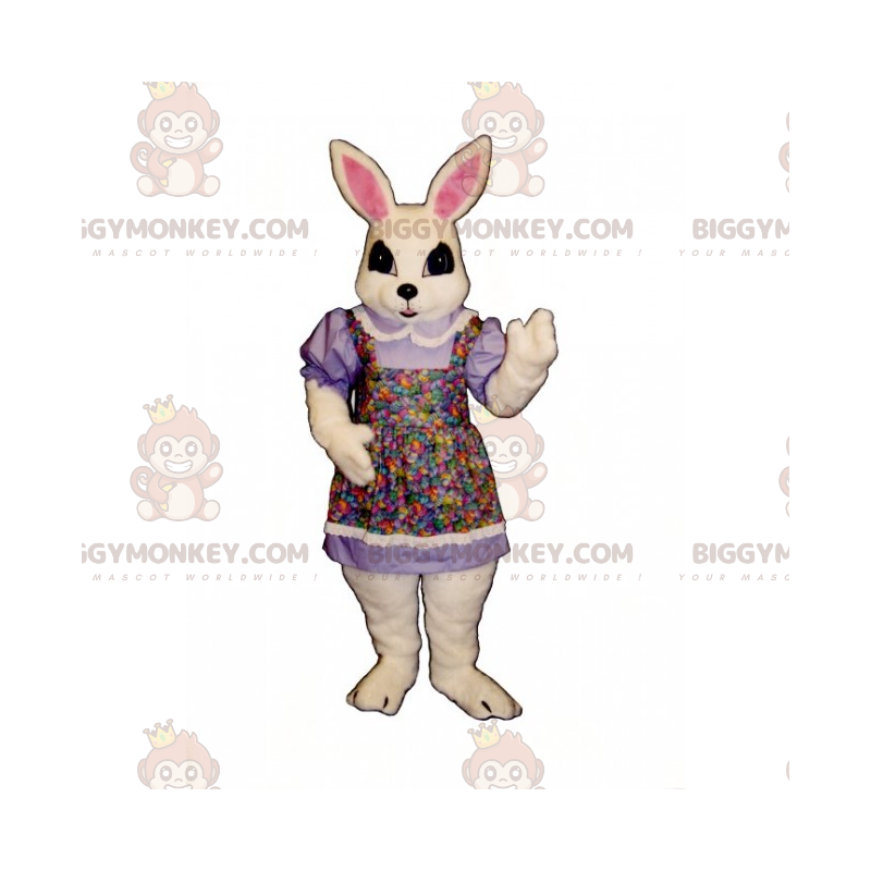 Costume de mascotte BIGGYMONKEY™ de lapine blanche en tablier