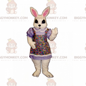 BIGGYMONKEY™ vit kanin i flerfärgad maskotdräkt för förkläde -