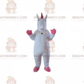 Traje de mascote de unicórnio branco com pernas rosa