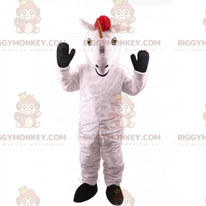 Weißes Einhorn Rote Mähne BIGGYMONKEY™ Maskottchen Kostüm -