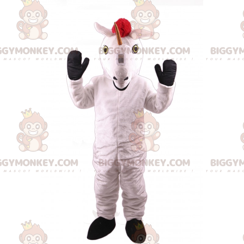 Weißes Einhorn Rote Mähne BIGGYMONKEY™ Maskottchen Kostüm -