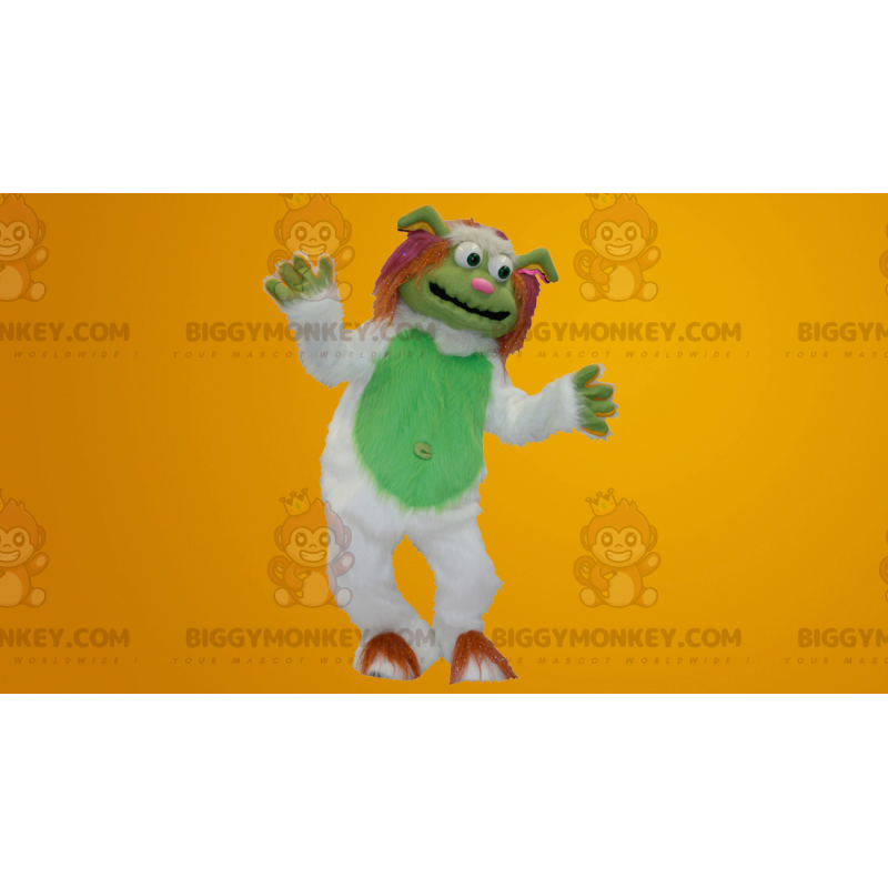 Traje de mascote de Yeti BIGGYMONKEY™ todo branco e verde