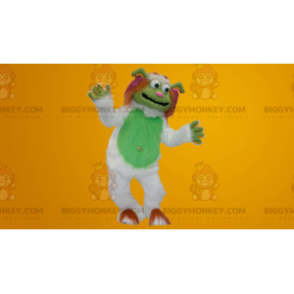 Celý chlupatý bílý a zelený kostým maskota Yeti BIGGYMONKEY™ –
