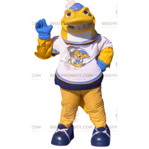 Costume da mascotte pesce giallo bianco blu BIGGYMONKEY™ -