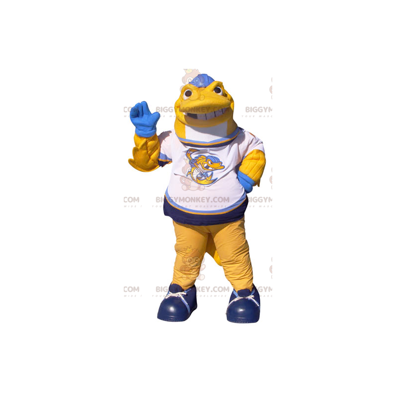 Geel wit blauw vis BIGGYMONKEY™ mascotte kostuum -