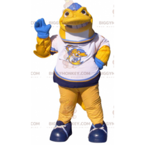 Costume da mascotte pesce giallo bianco blu BIGGYMONKEY™ -