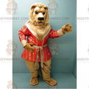 Lion BIGGYMONKEY™ Mascot Costume with Deluxe Salmon Bathrobe –