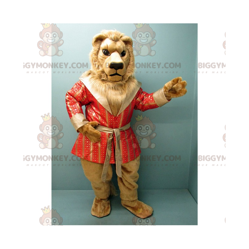 Lion BIGGYMONKEY™ Mascot Costume with Deluxe Salmon Bathrobe –