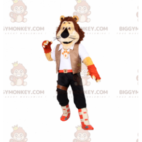 Lion BIGGYMONKEY™ Mascot Costume with Adventurer Outfit –