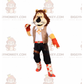 Löwe BIGGYMONKEY™ Maskottchen-Kostüm mit Abenteurer-Outfit -