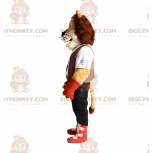 Disfraz de mascota León BIGGYMONKEY™ con atuendo de aventurero